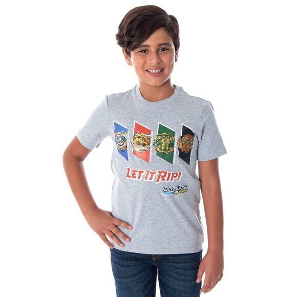 Boys' Gray BEYBLADE "Let It Rip!" T-Shirt Size 8 - Picture 1 of 10